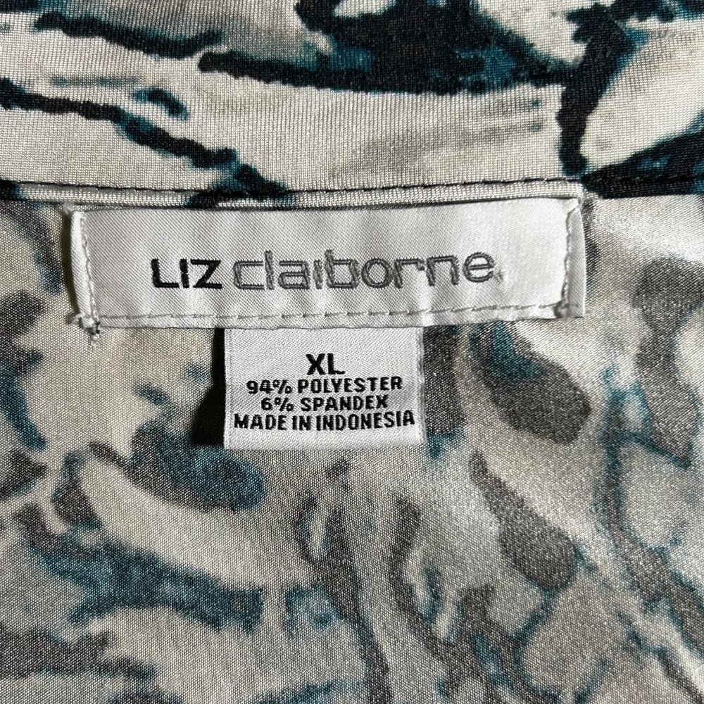 Liz Claiborne 90s Retro Faux Wrap Top XL, Side Ruching, Collar, 3/4 Sleeves EUC - Picture 6 of 8
